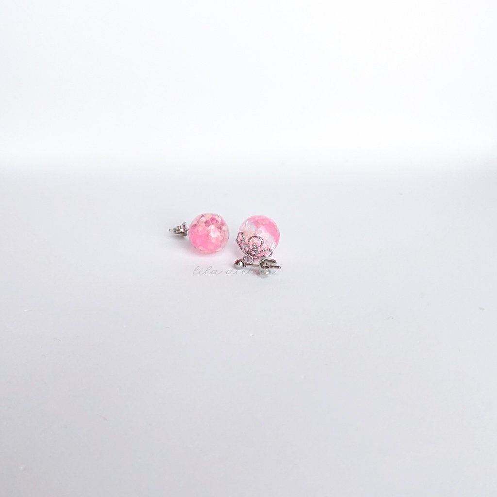 かすみ珠【桃】ピアス/イヤリング(金属アレルギー対応)