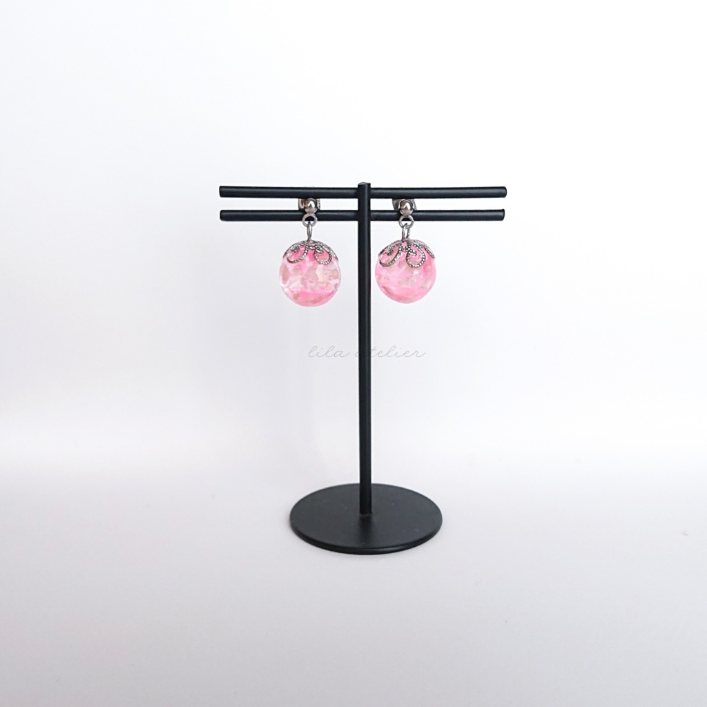 かすみ珠【桃】ピアス/イヤリング(金属アレルギー対応)