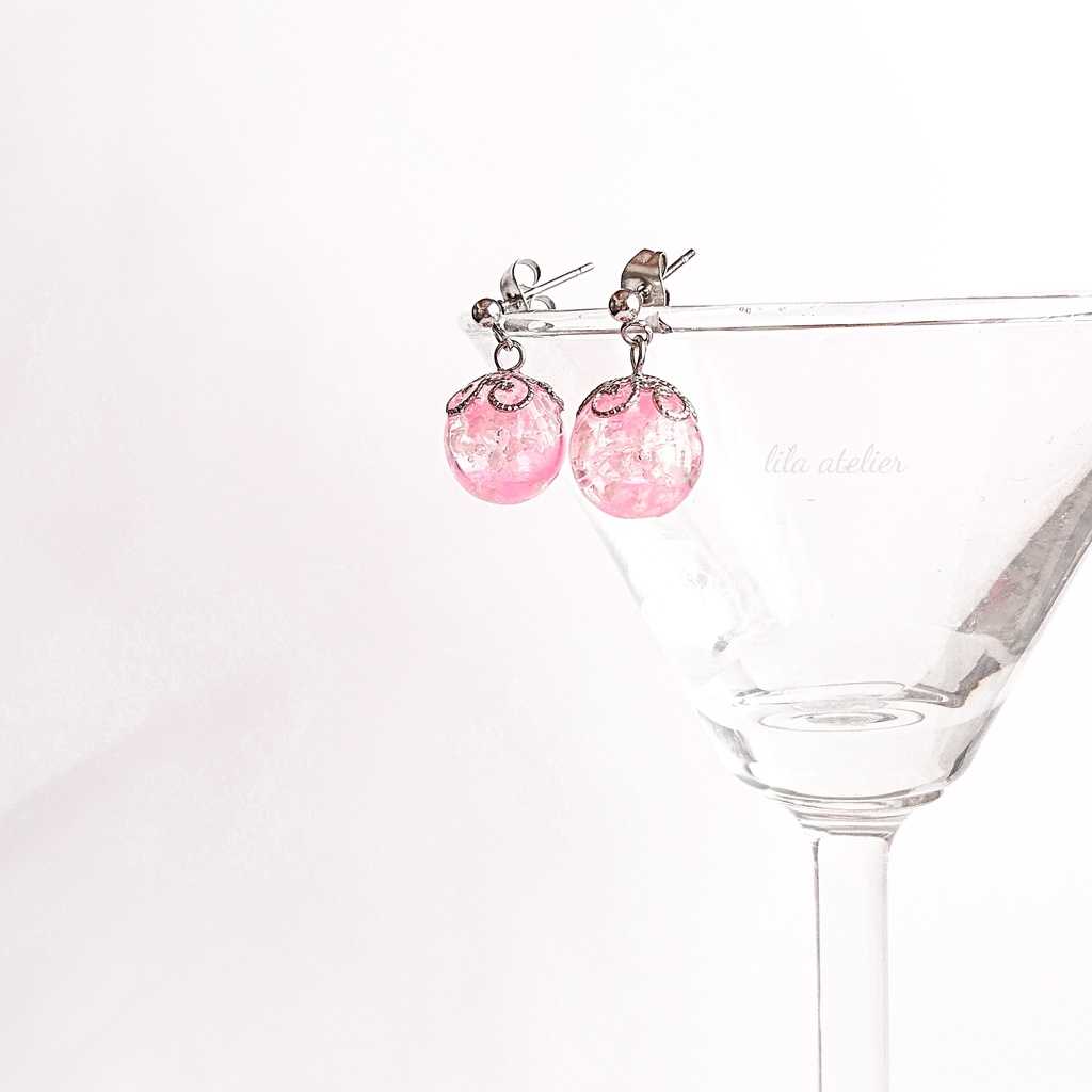 かすみ珠【桃】ピアス/イヤリング(金属アレルギー対応)