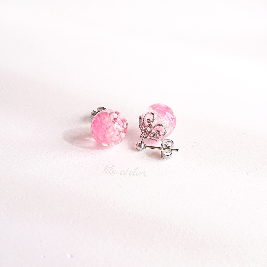 かすみ珠【桃】ピアス/イヤリング(金属アレルギー対応)