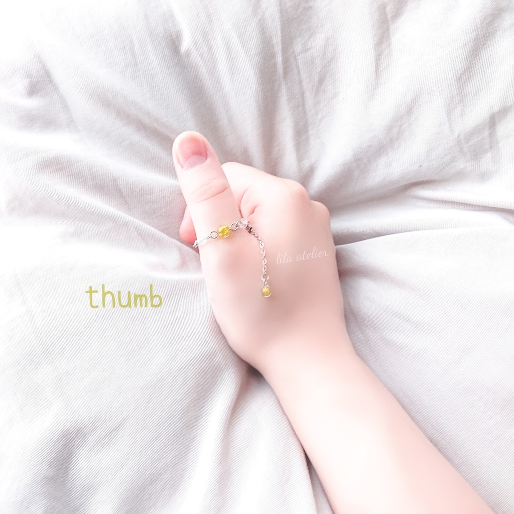 かすみ水中花と粒【翠】チェーンリング(金属アレルギー対応)