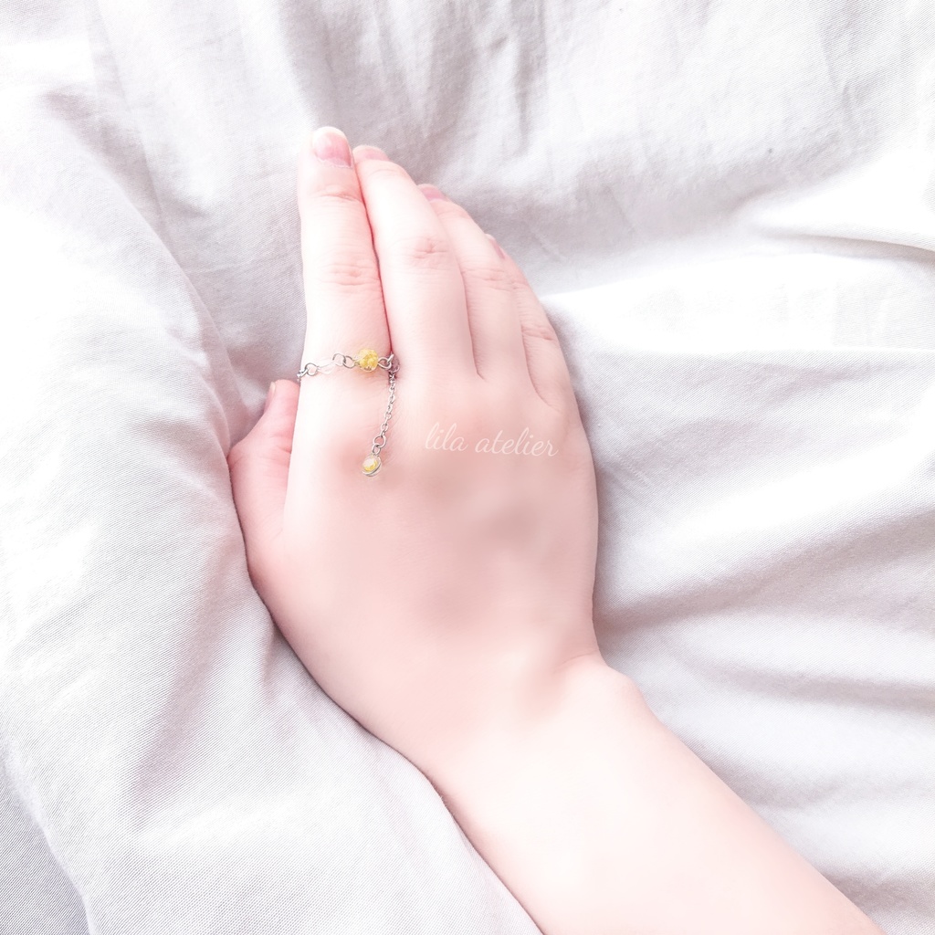 かすみ水中花と粒【翠】チェーンリング(金属アレルギー対応)