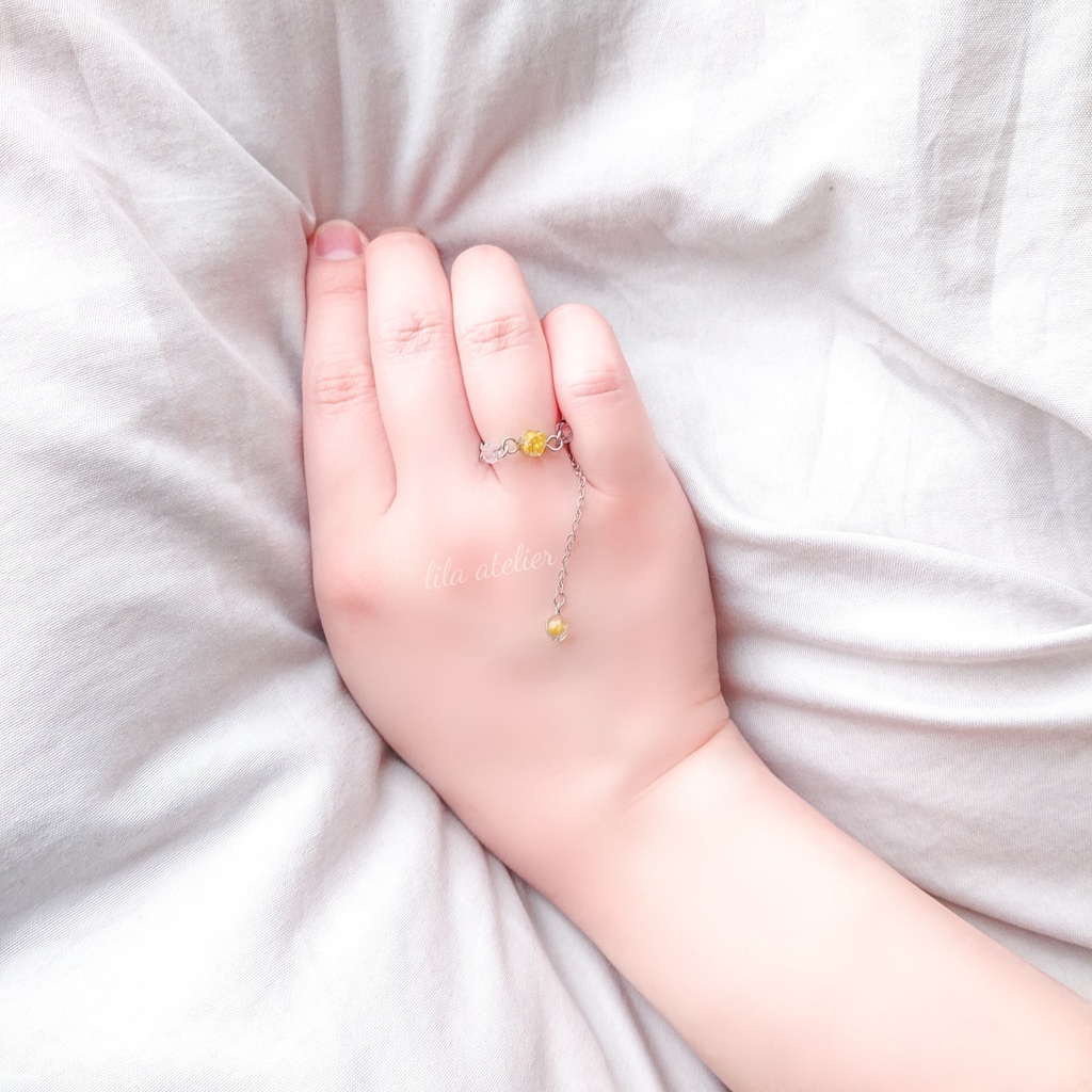 かすみ水中花と粒【翠】チェーンリング(金属アレルギー対応)