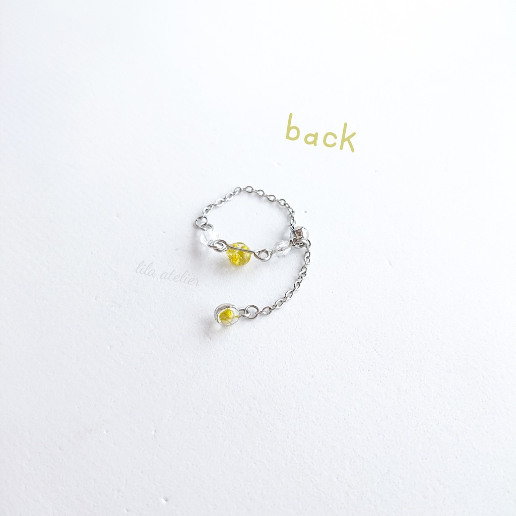 かすみ水中花と粒【翠】チェーンリング(金属アレルギー対応)