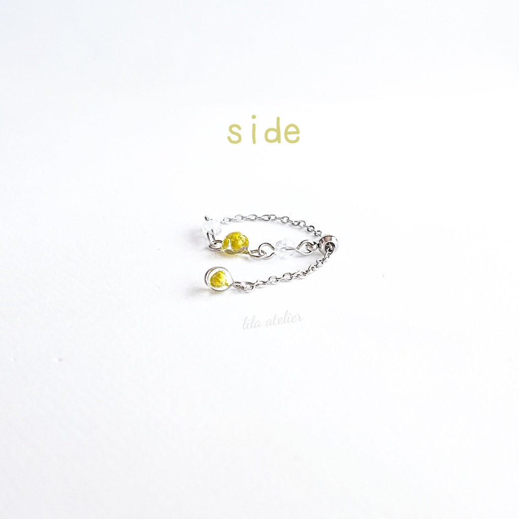 かすみ水中花と粒【翠】チェーンリング(金属アレルギー対応)