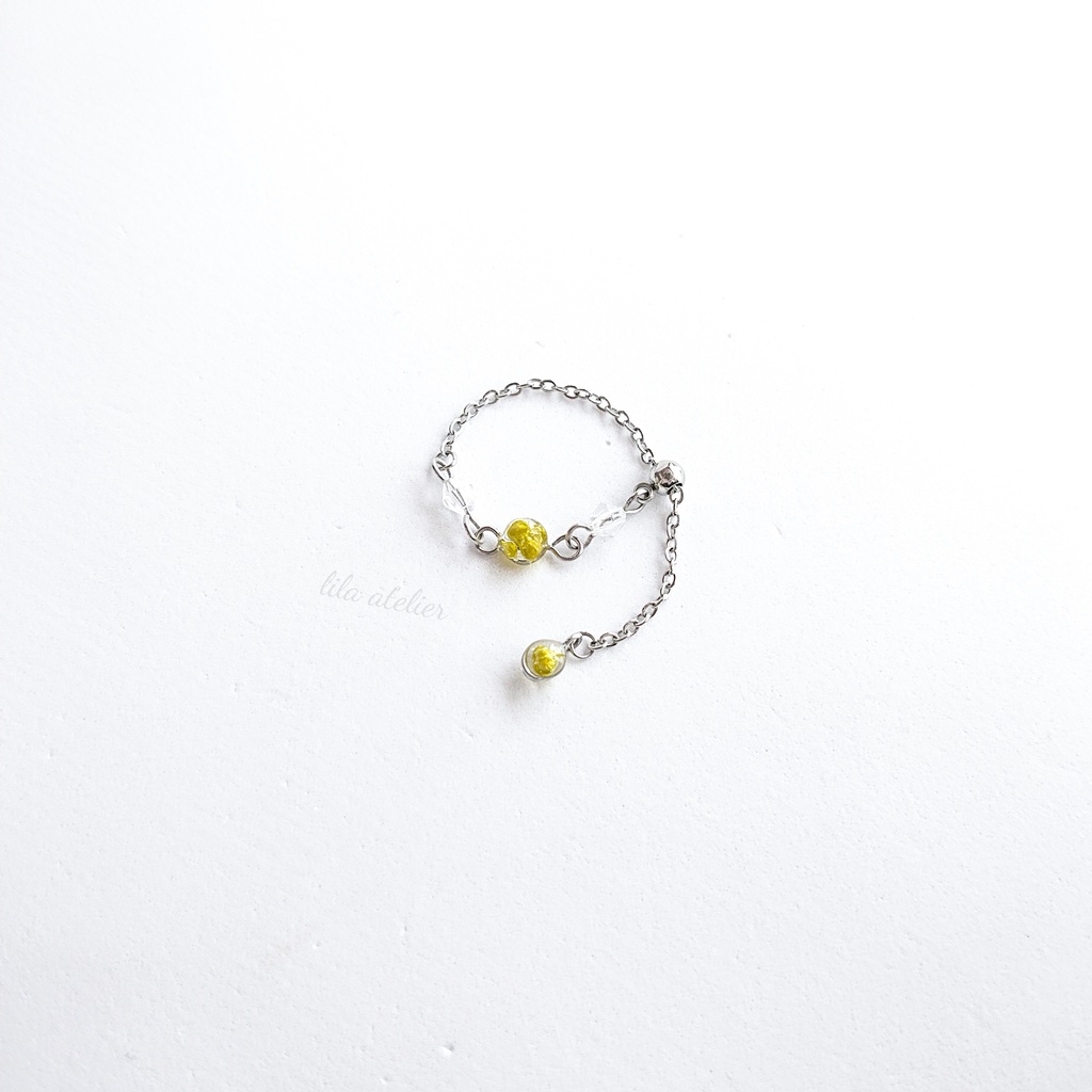 かすみ水中花と粒【翠】チェーンリング(金属アレルギー対応)