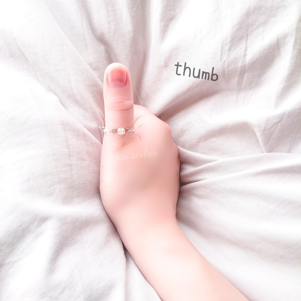 かすみ水中花と粒【白】チェーンリング(金属アレルギー対応)