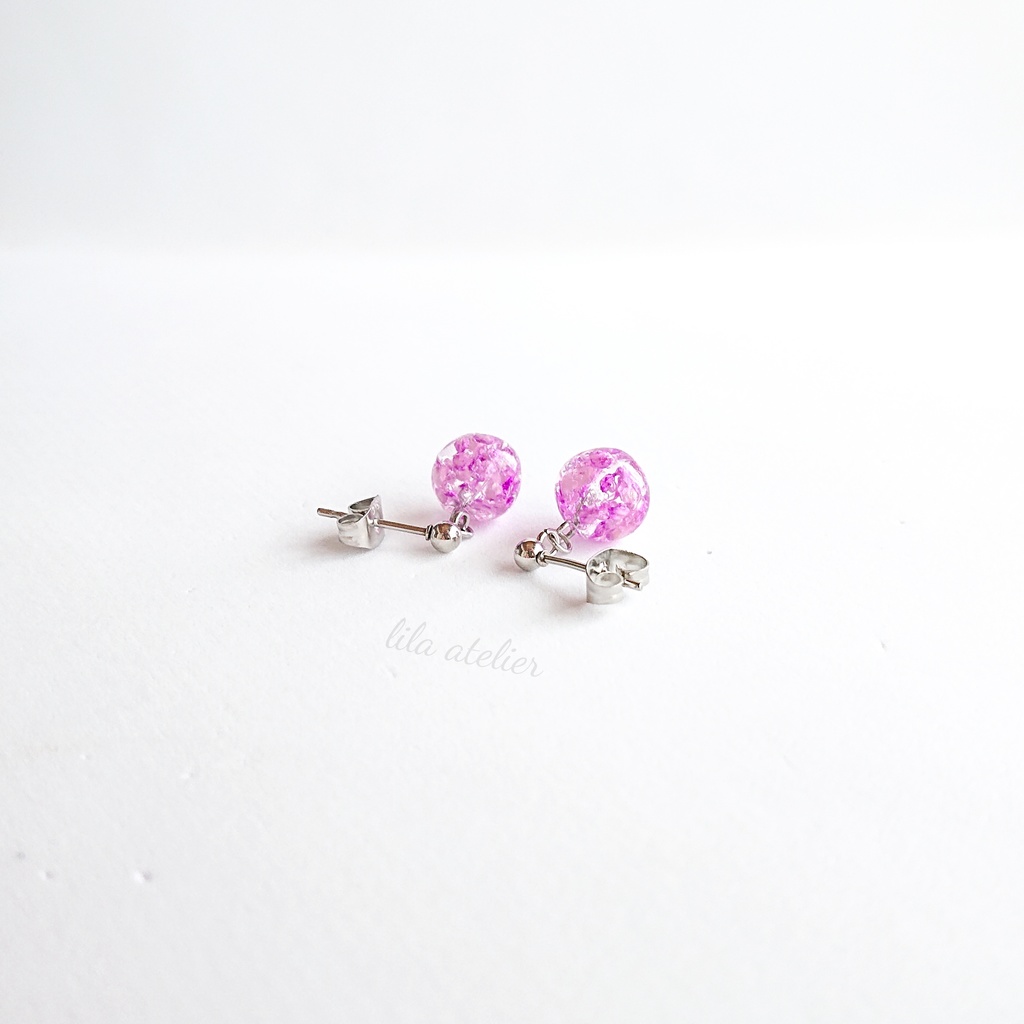 かすみ小珠【紫】ピアス/イヤリング(金属アレルギー対応)