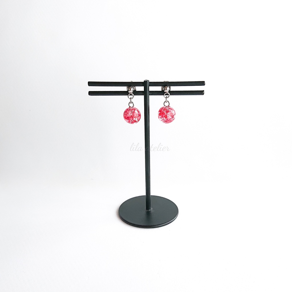 かすみ小珠【紅】ピアス/イヤリング(金属アレルギー対応)