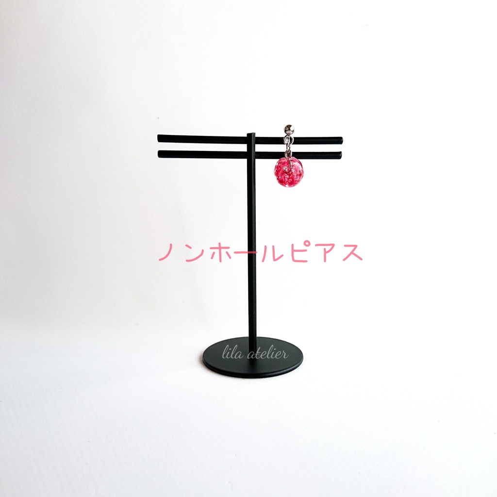 かすみ小珠【紅】ピアス/イヤリング(金属アレルギー対応)