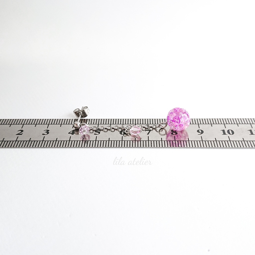 かすみ小珠【紫】ロングチェーンピアス/イヤリング(金属アレルギー対応)