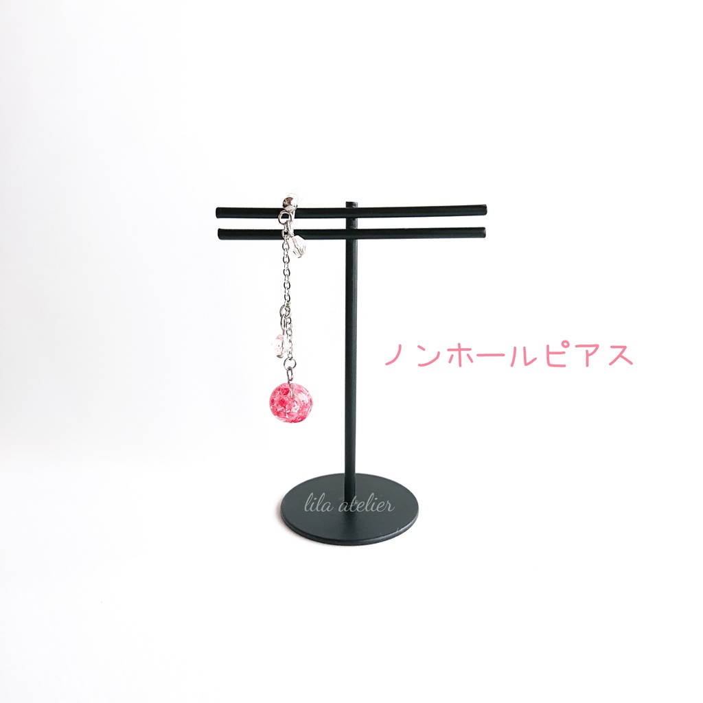 かすみ小珠【紅】ロングチェーンピアス/イヤリング(金属アレルギー対応)