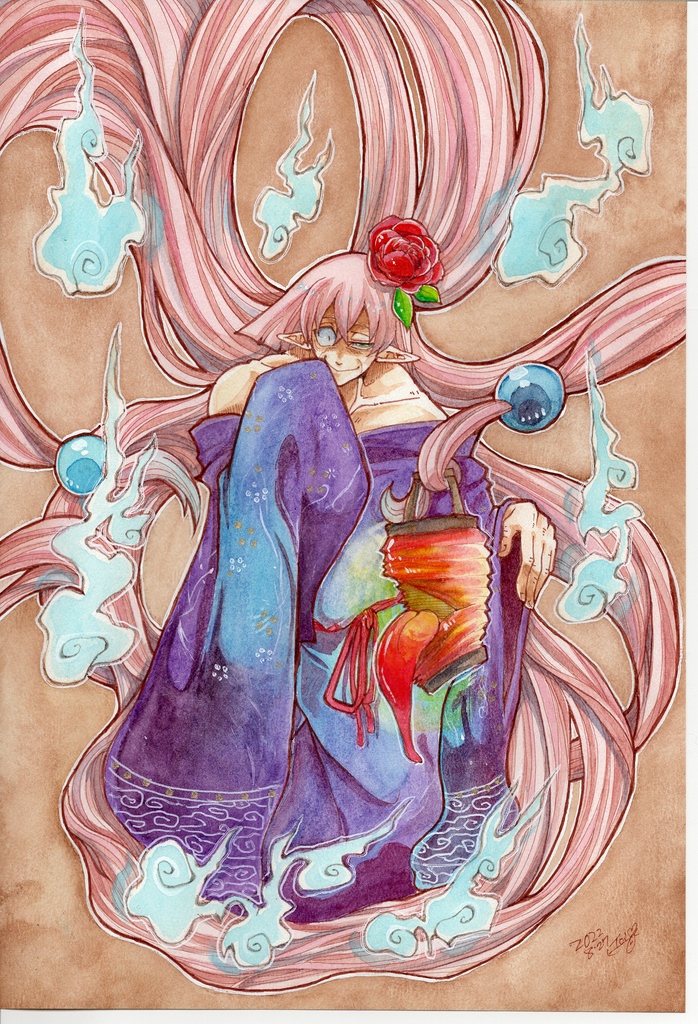 水彩原画【通りの悪魔】