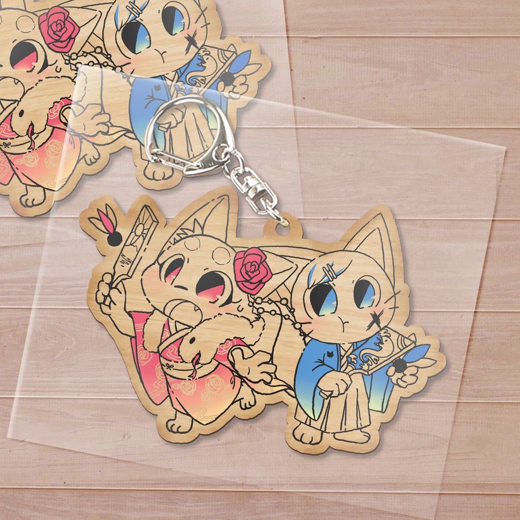 開運☆巳 ユズキとミズキのウッドキーホルダー