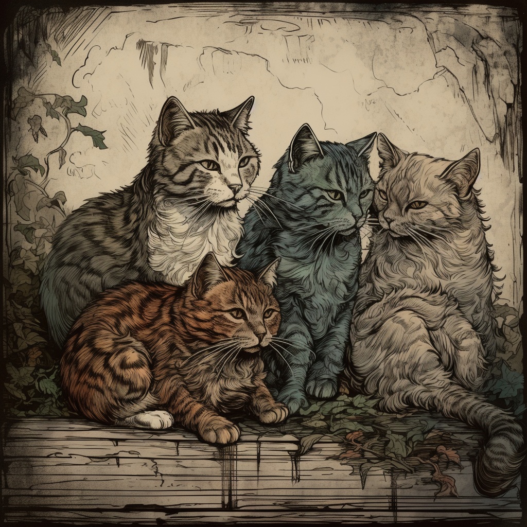 4匹の猫Tシャツ