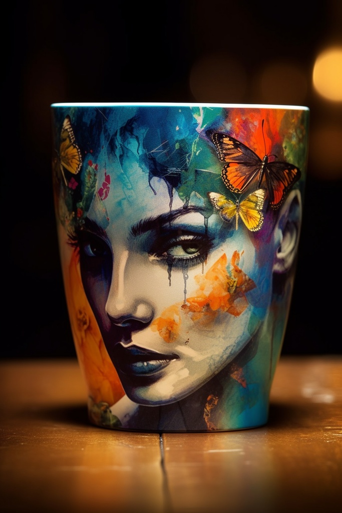 女性の顔カップTシャツ