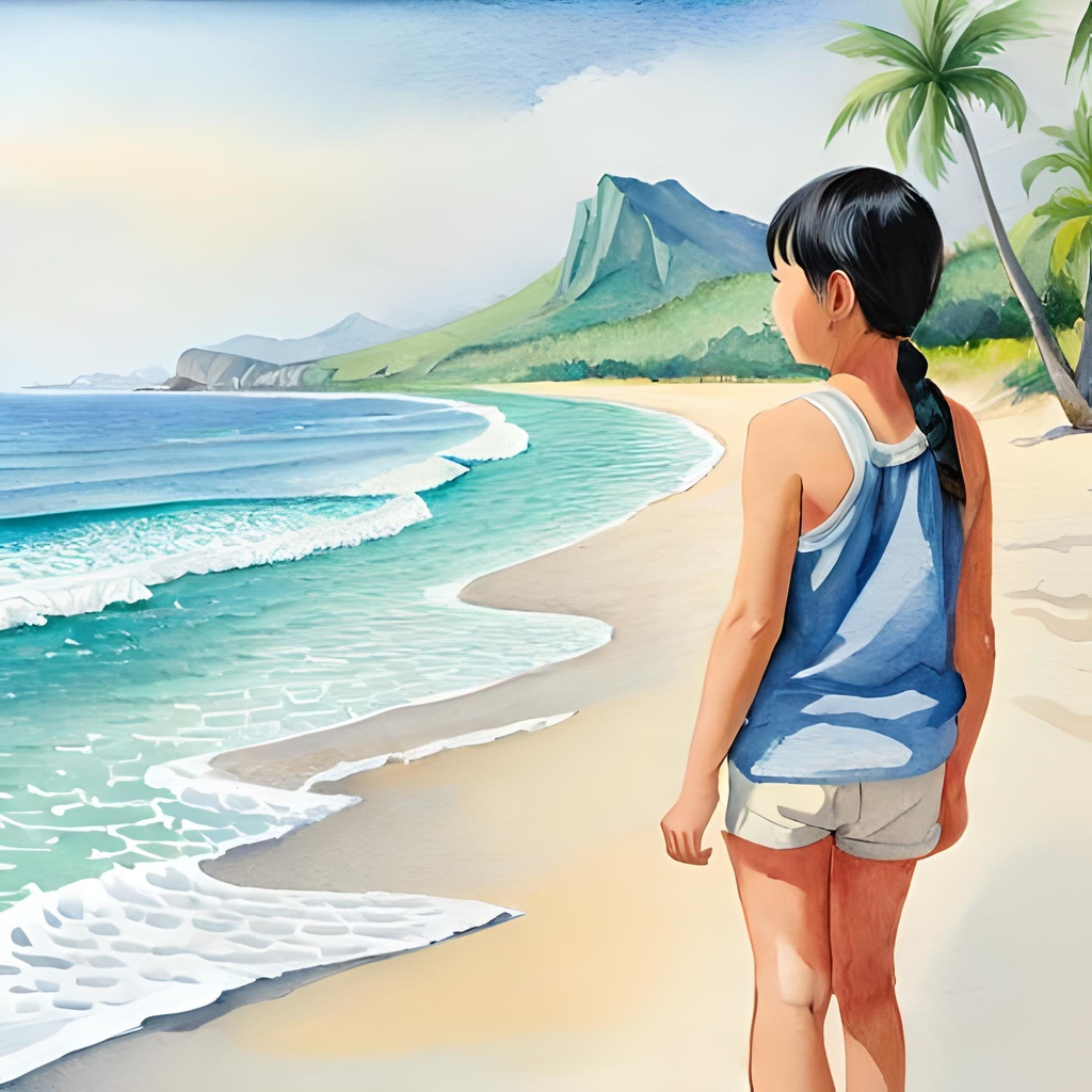 海辺の少女Tシャツ