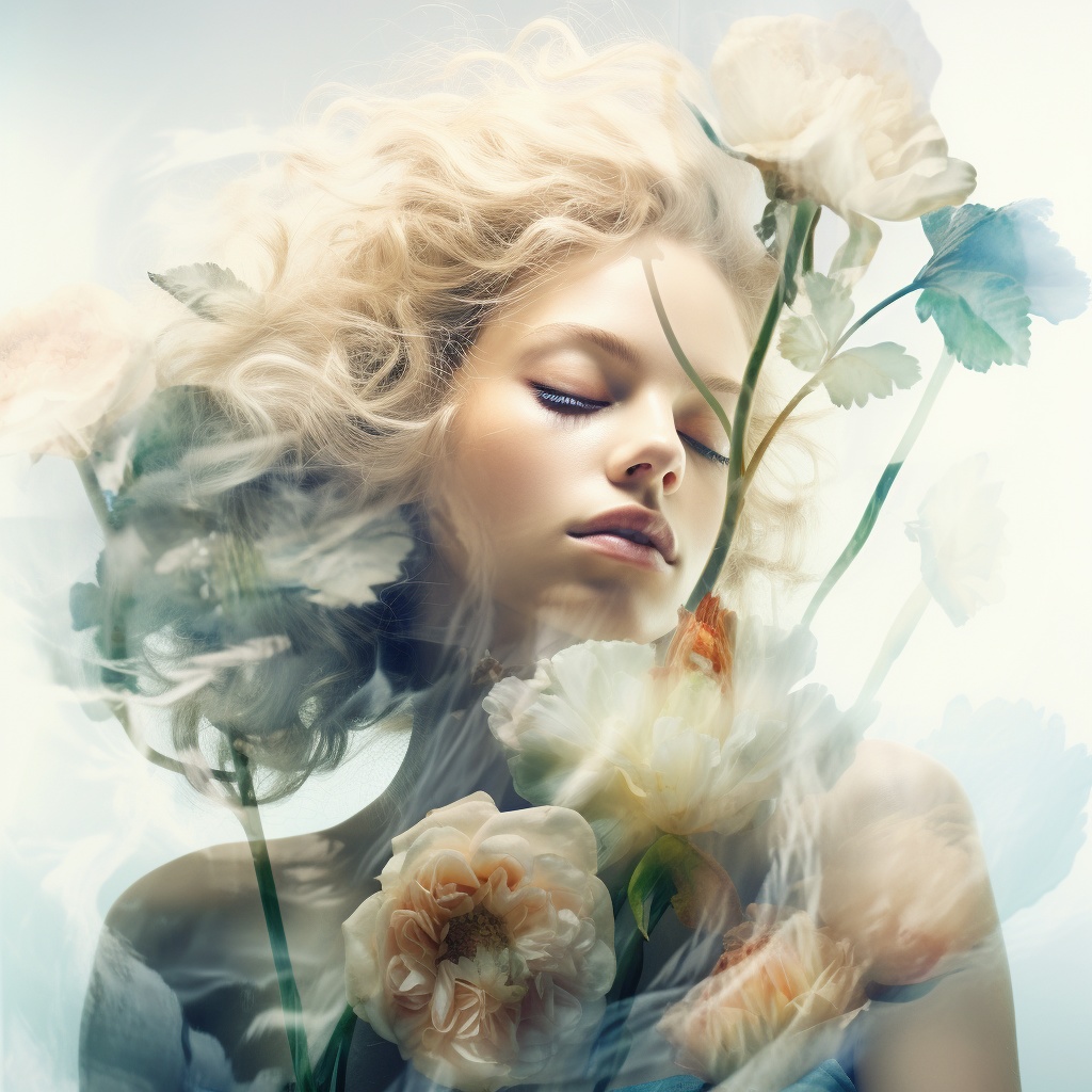 女性と花Tシャツ