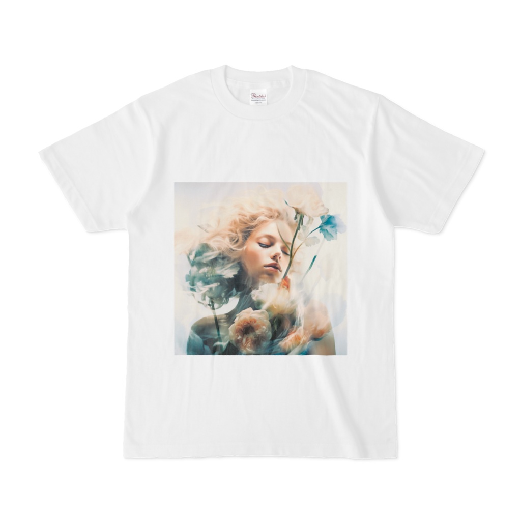 女性と花Tシャツ