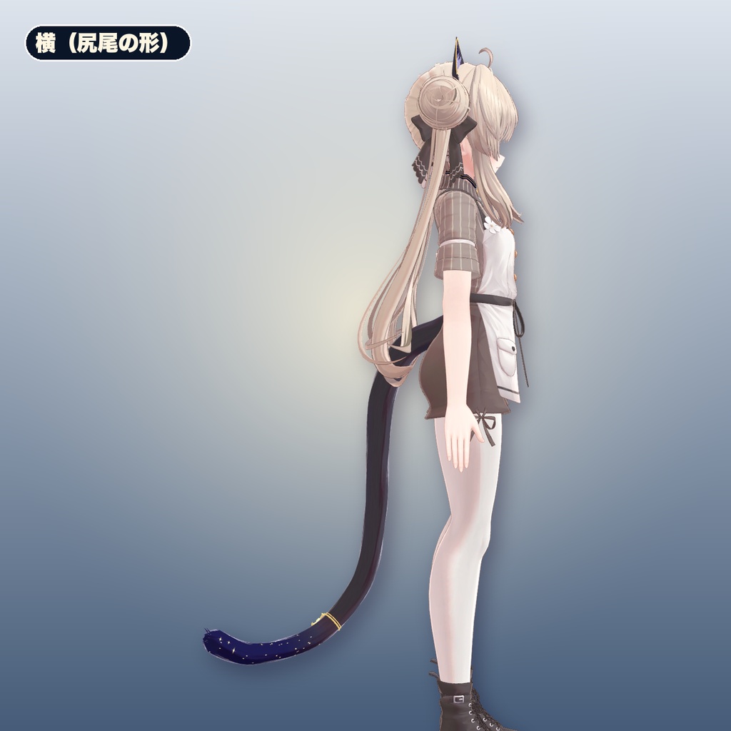 【VRChat想定】月夜の黒猫 猫耳+尻尾+三日月の首輪(マヌカ専用)|Modular Avatar 対応