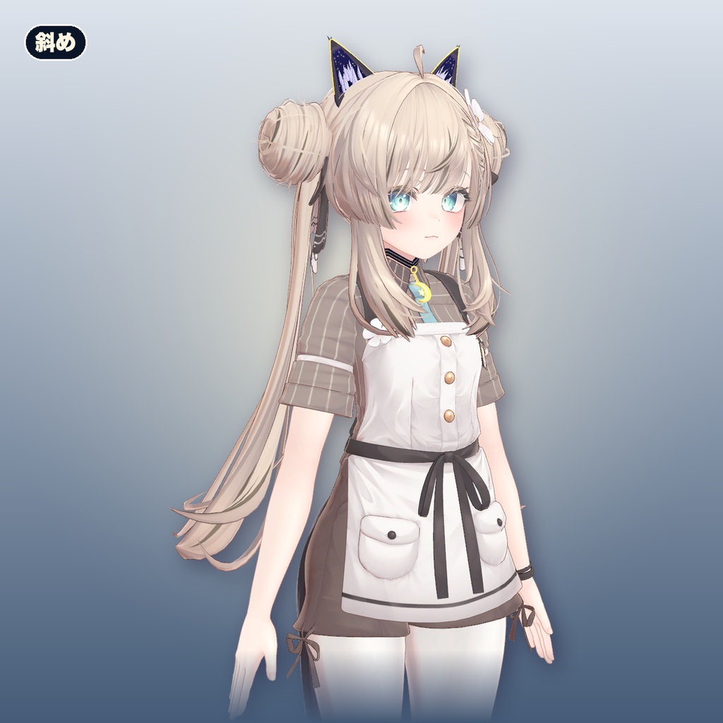 【VRChat想定】月夜の黒猫 猫耳+尻尾+三日月の首輪(マヌカ専用)|Modular Avatar 対応