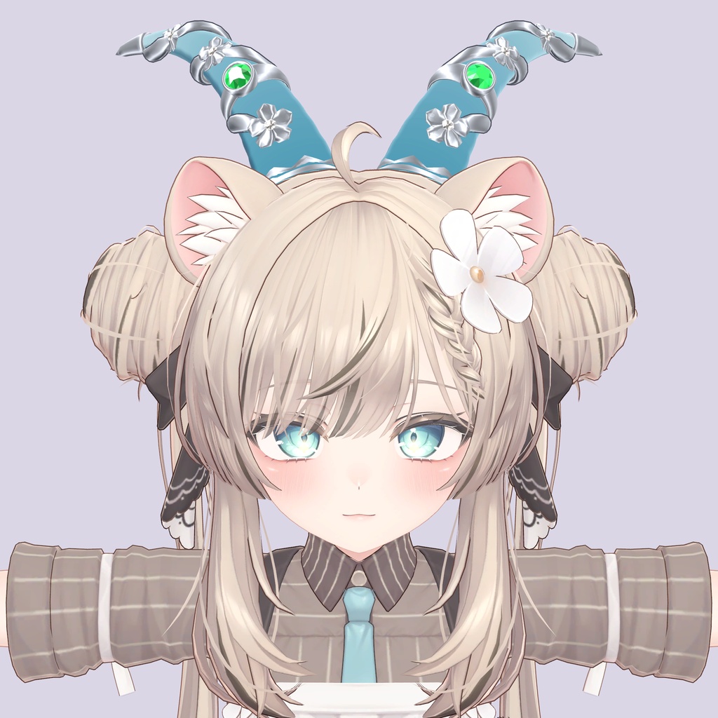 【VRChat想定】エメラルドと銀の花蔓の角(ツノ)(マヌカ専用)|Modular Avatar 対応