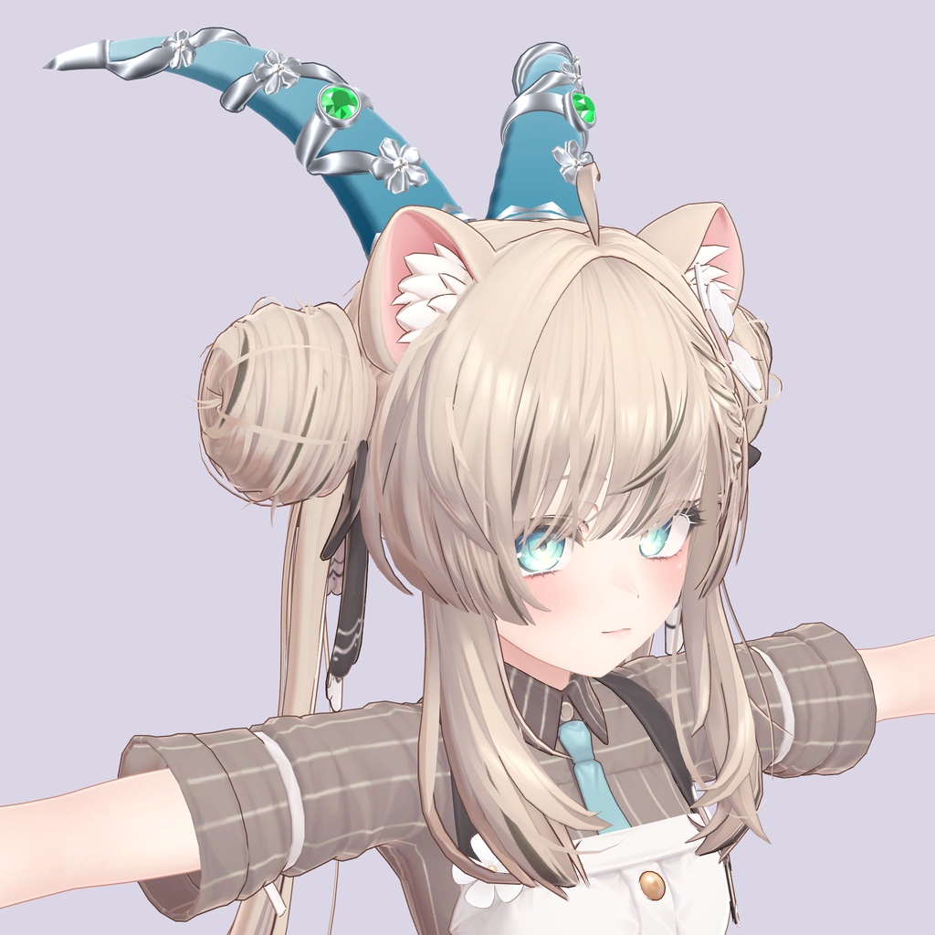 【VRChat想定】エメラルドと銀の花蔓の角(ツノ)(マヌカ専用)|Modular Avatar 対応