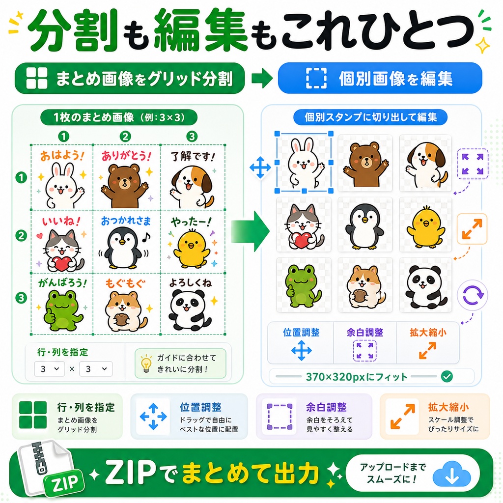 【LINEスタンプ用】分割・編集~申請用Zip自動作成ツール