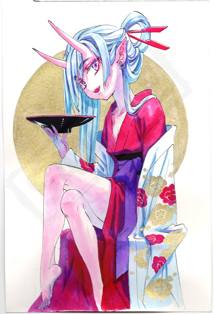 水彩原画「酒呑」