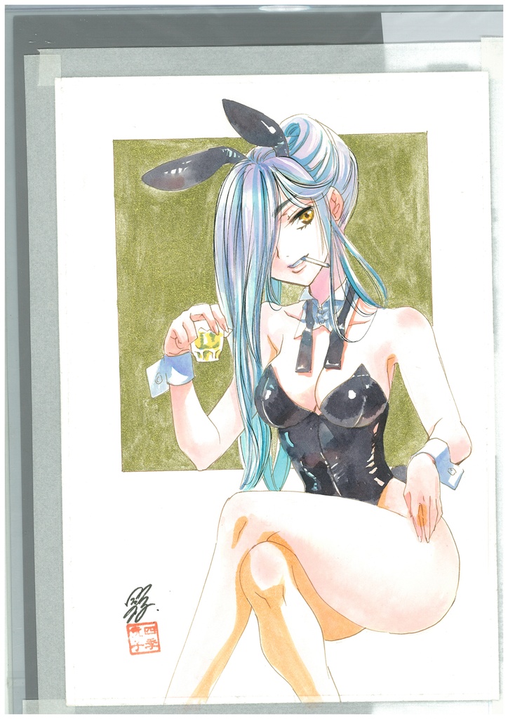 【一点物水彩原画】「ブラックバニー」