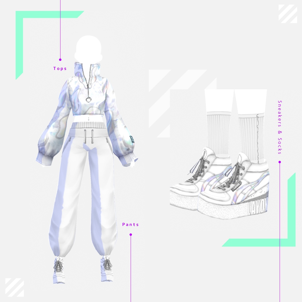 【VRoidテクスチャ】Aurora ZIP Pullover × Jogger Pants × Aurora Sneakers #LAYON服。#LAYONコーデ