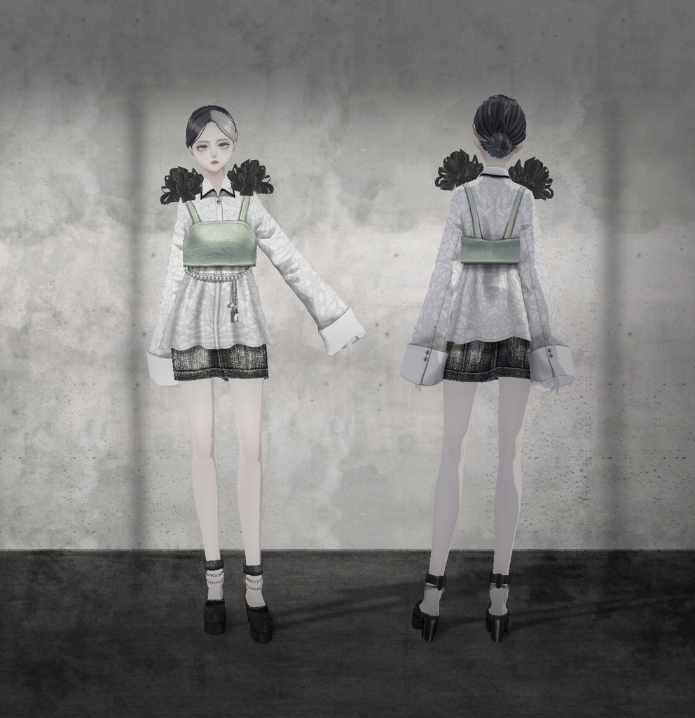 【VRoid 】Jacquard shirt × flower bustier Set #LAYON服。#LAYONコーデ