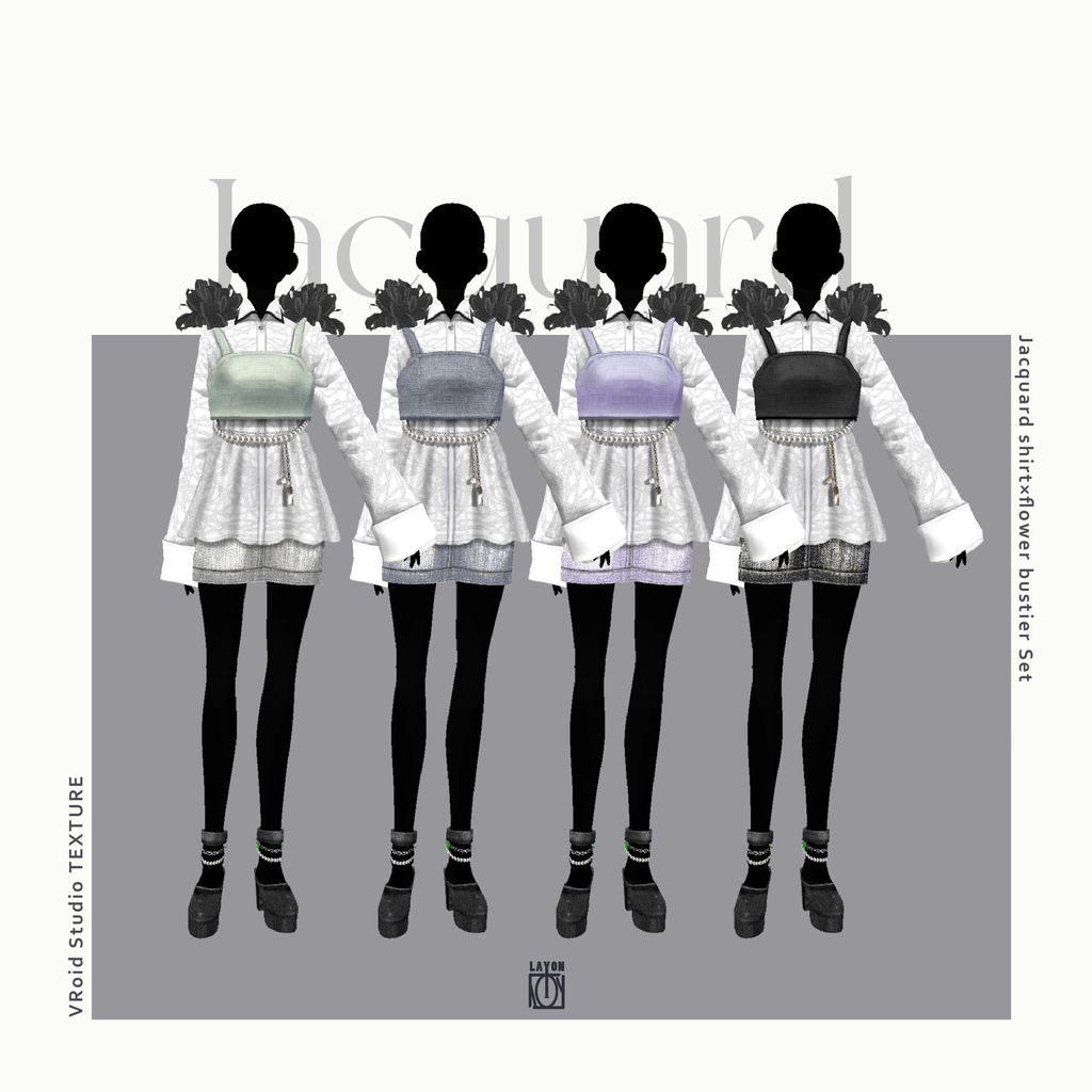 【VRoid 】Jacquard shirt × flower bustier Set #LAYON服。#LAYONコーデ