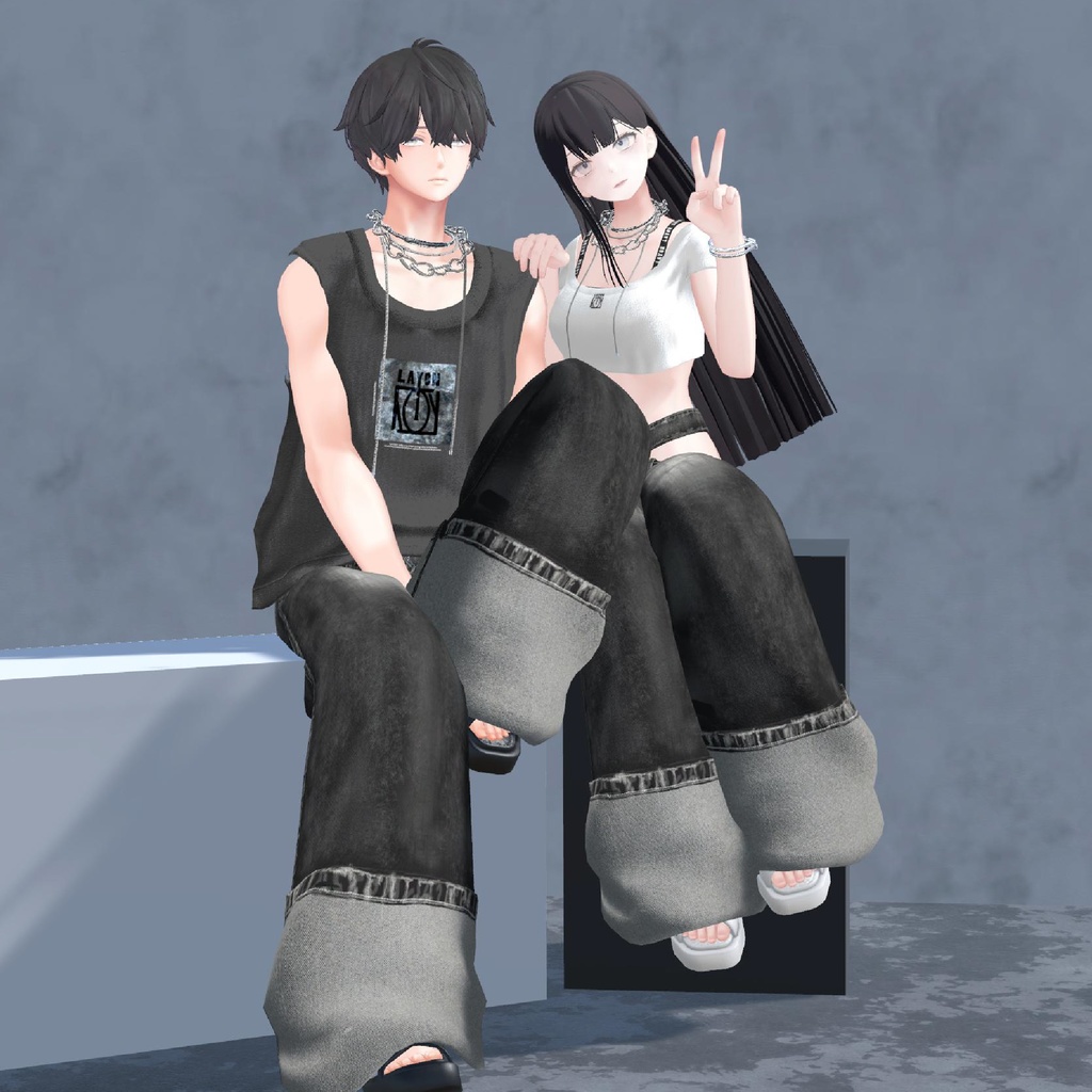 【3D】Mini T-shirts×Denim pants Set (森羅/萌/Grus/Weil/水瀬/ラシューシャ対応) #LAYON服。#LAYONコーデ