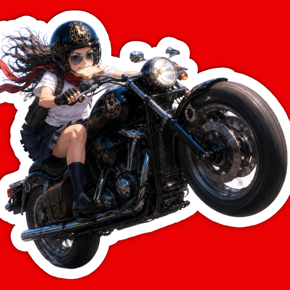 パン咥え系バイク女子