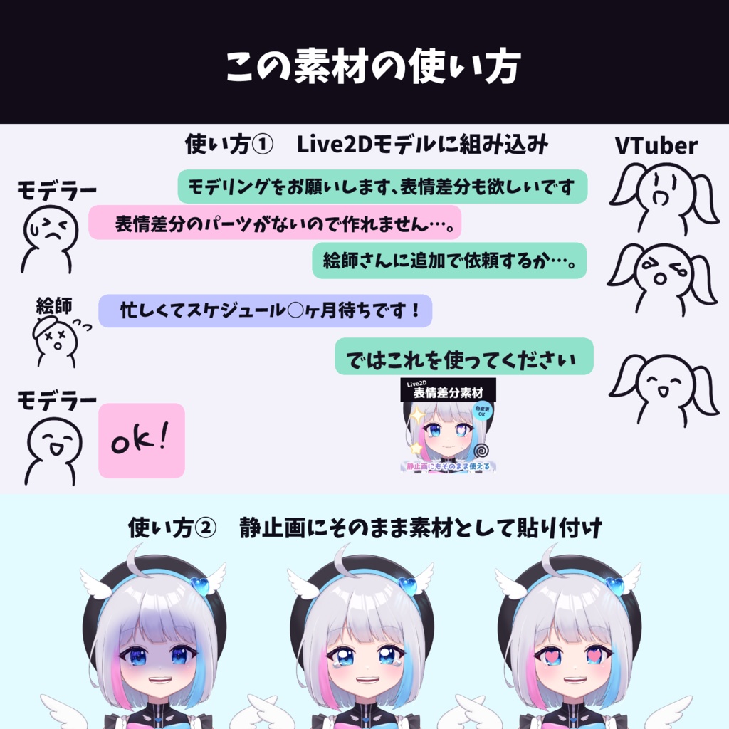 【VTuber素材】Live2Dモデルにも使える表情差分素材 全8種