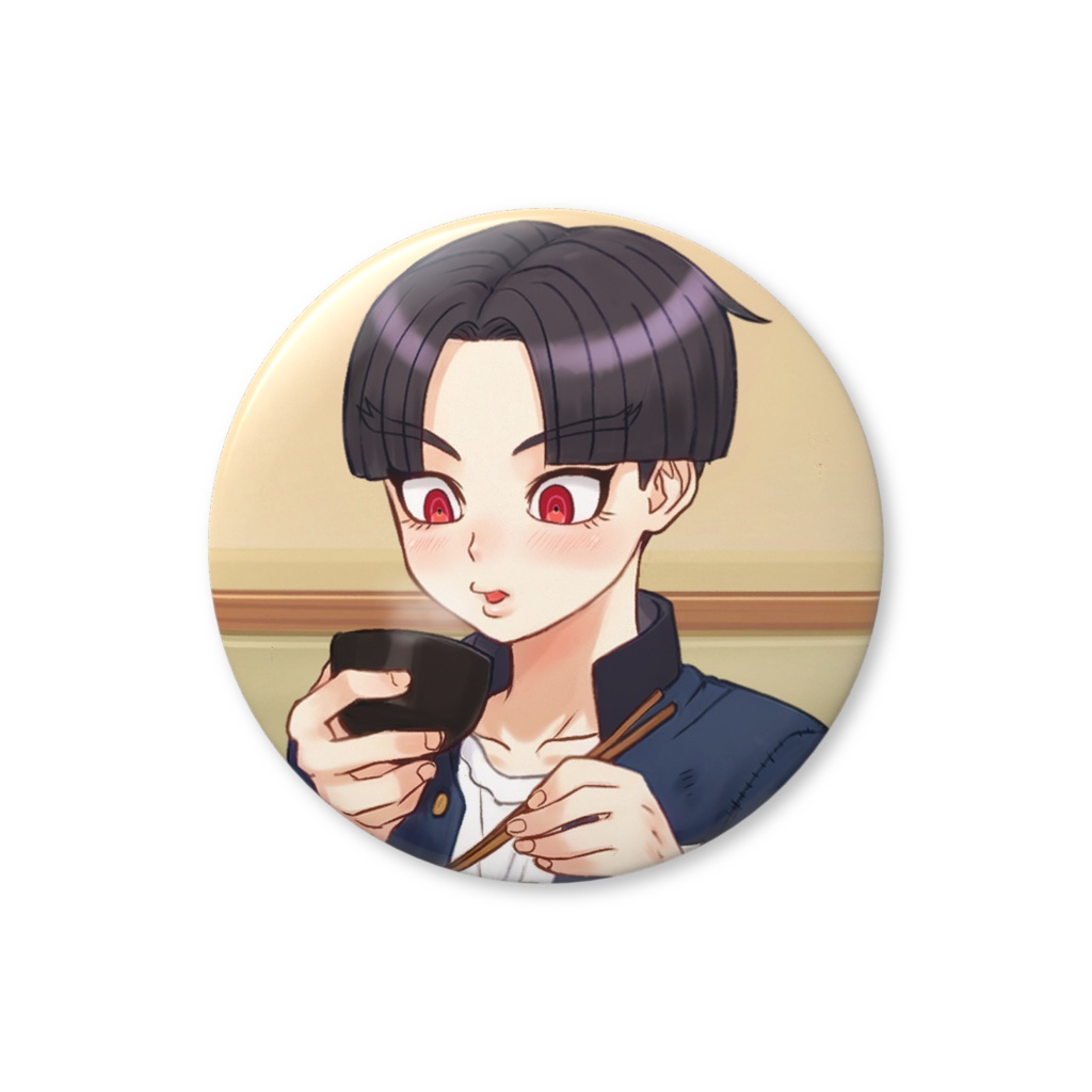 56mm缶バッジ「楽くんご飯食べよう」①