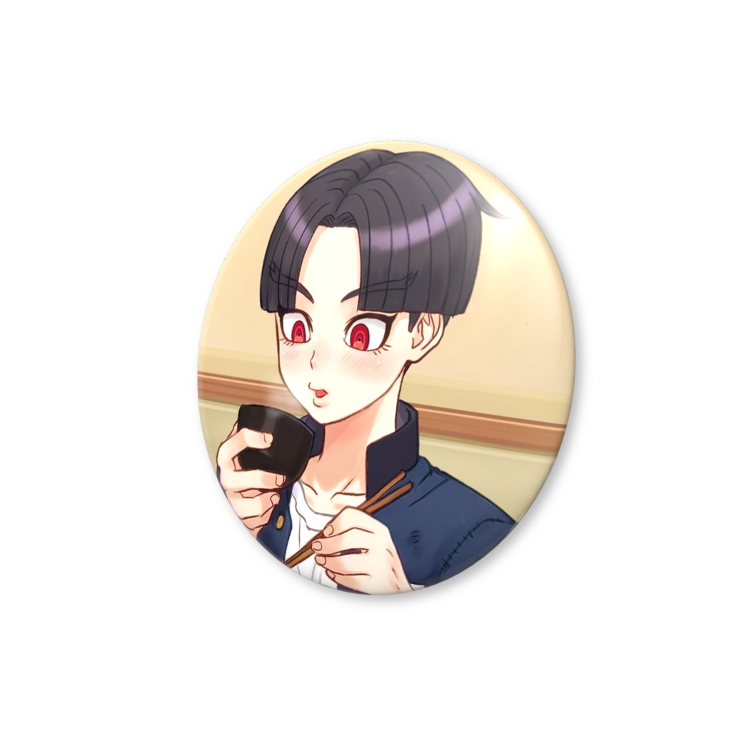 56mm缶バッジ「楽くんご飯食べよう」①