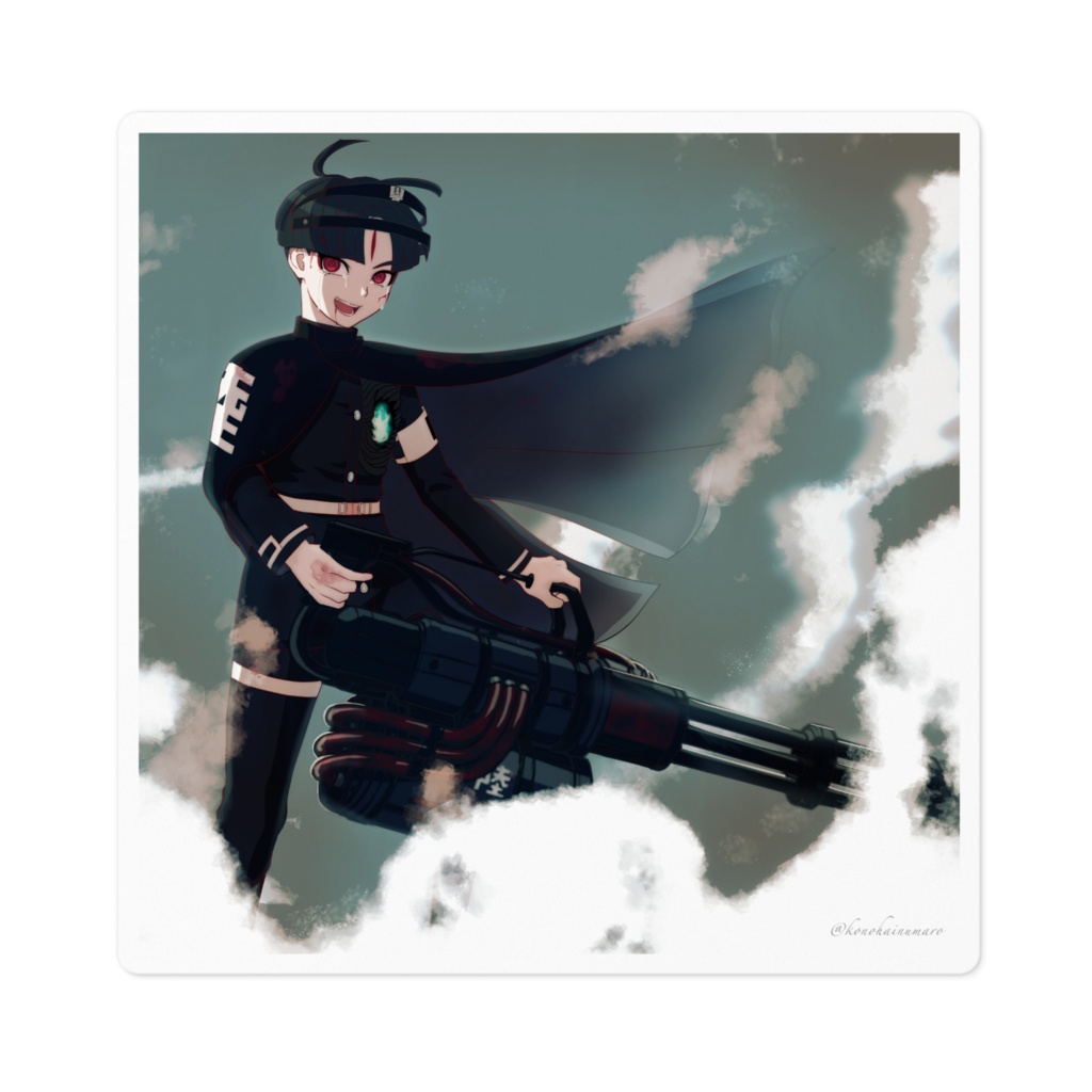 10㎝×10㎝ステッカー「ガトリングと楽くんと涙」