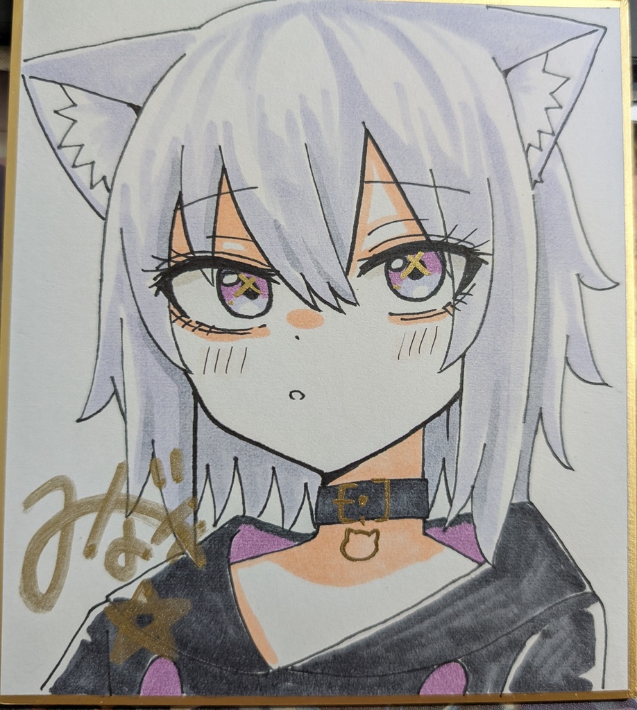 手描きミニ色紙　猫叉おかゆ