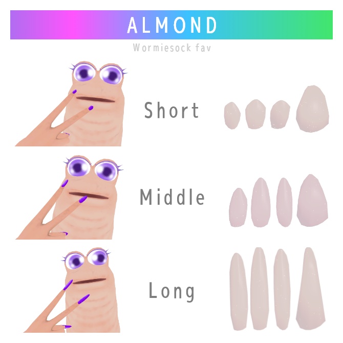 1100円→550円|Wormiesock専用ネイルチップ3形状×3サイズ(つけ爪)
