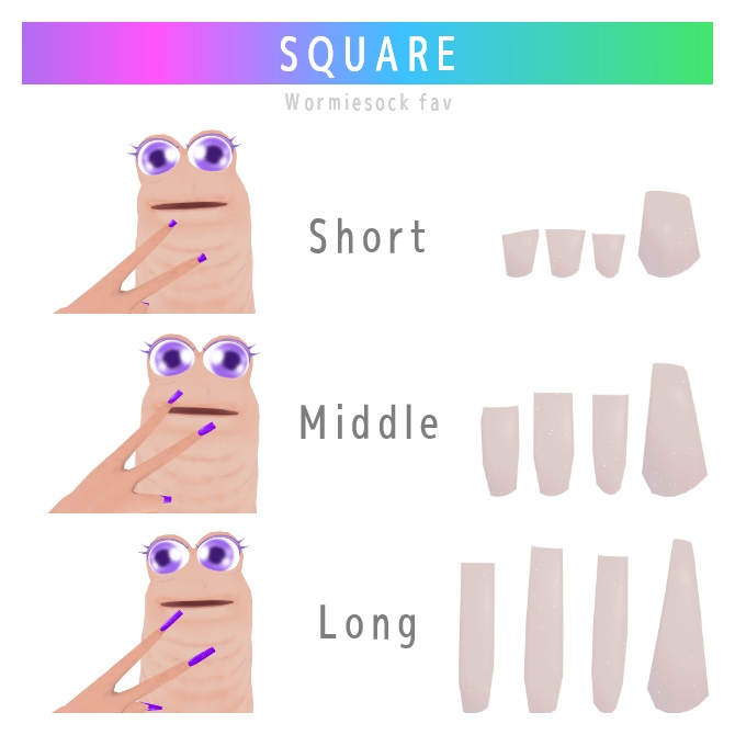 1100円→550円|Wormiesock専用ネイルチップ3形状×3サイズ(つけ爪)