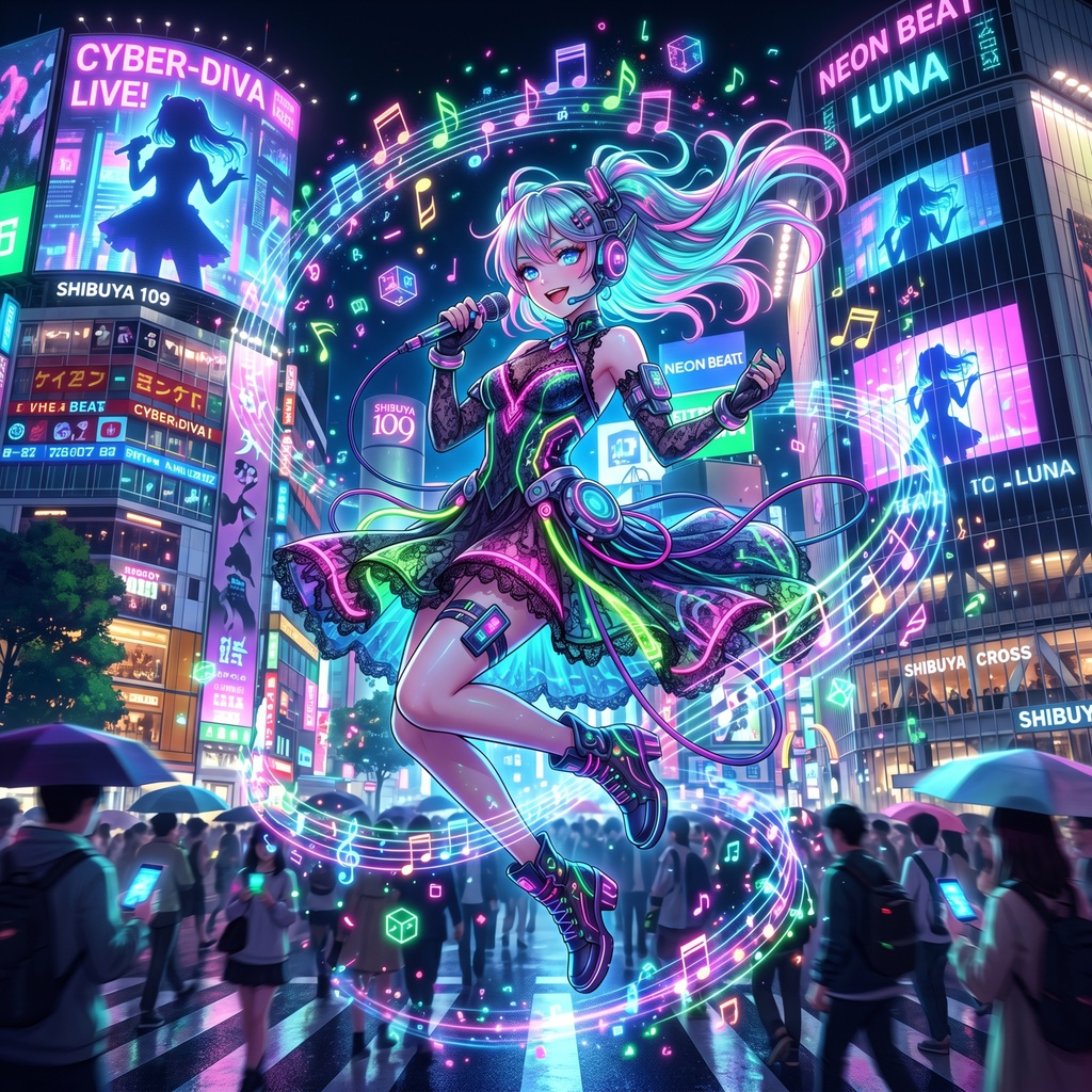 Cyberpunk Rhythm - Neon Fantasy Anime Graphic Tee