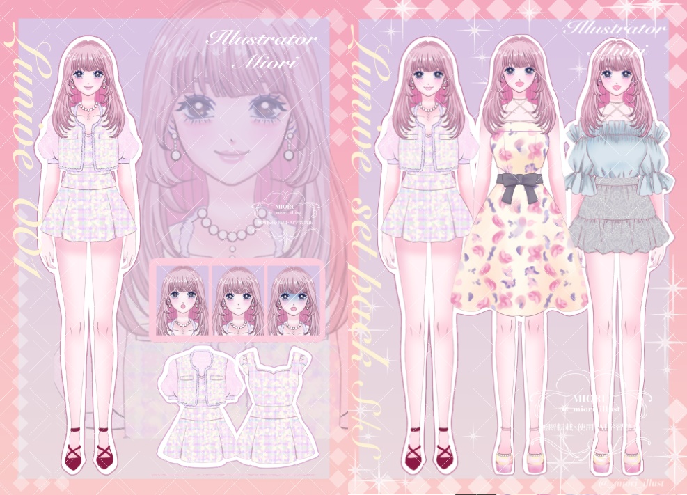 【汎用モデル】モデル+お着替え24コーデセット【パーツ分け済みPSD】