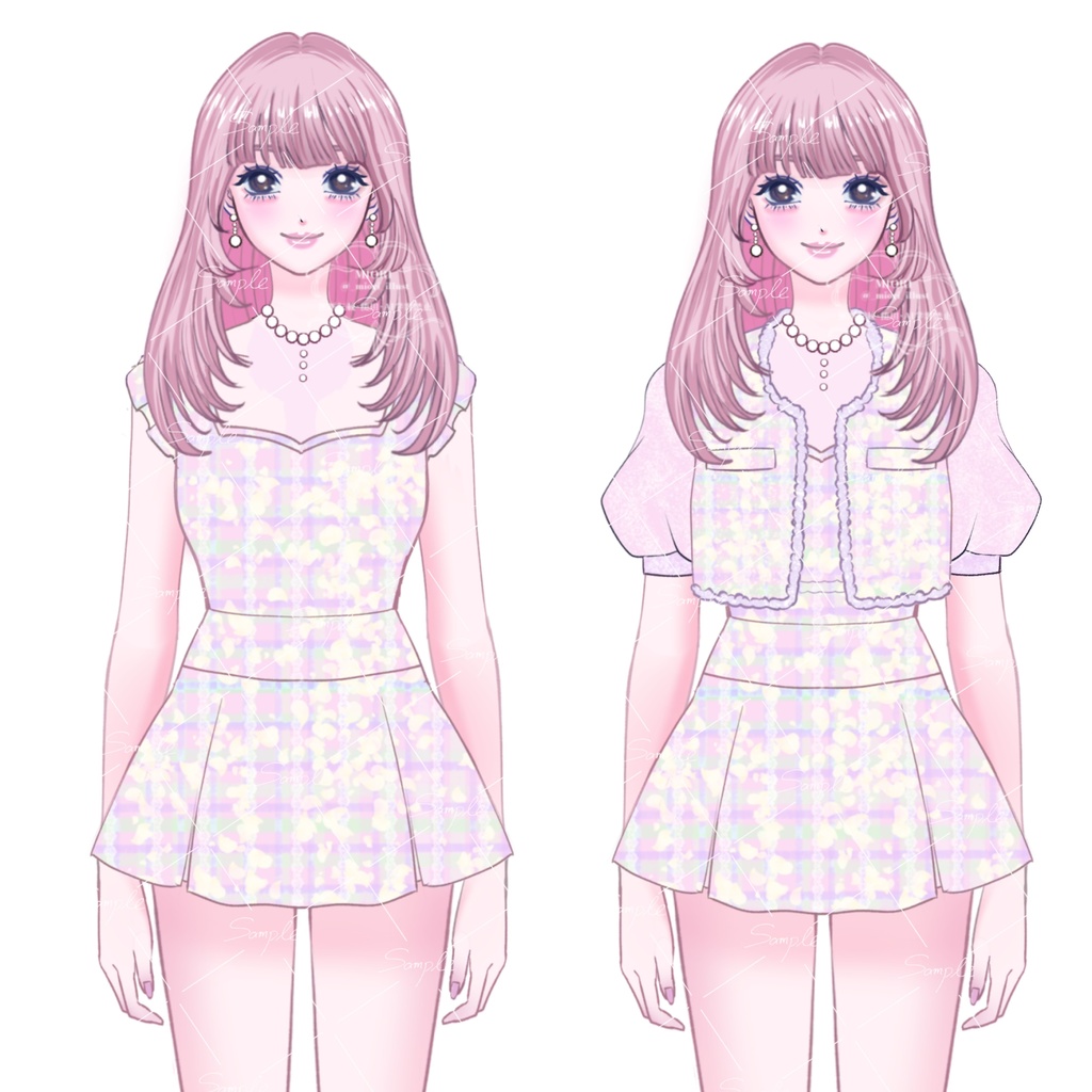 【VTuber衣装素材PSD】ツイードジャケットワンピース【Lunive001】