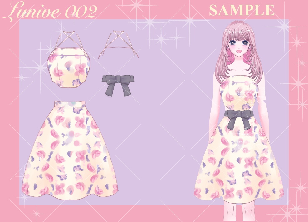 【VTuber衣装素材PSD】柄ワンピース【Lunive002】