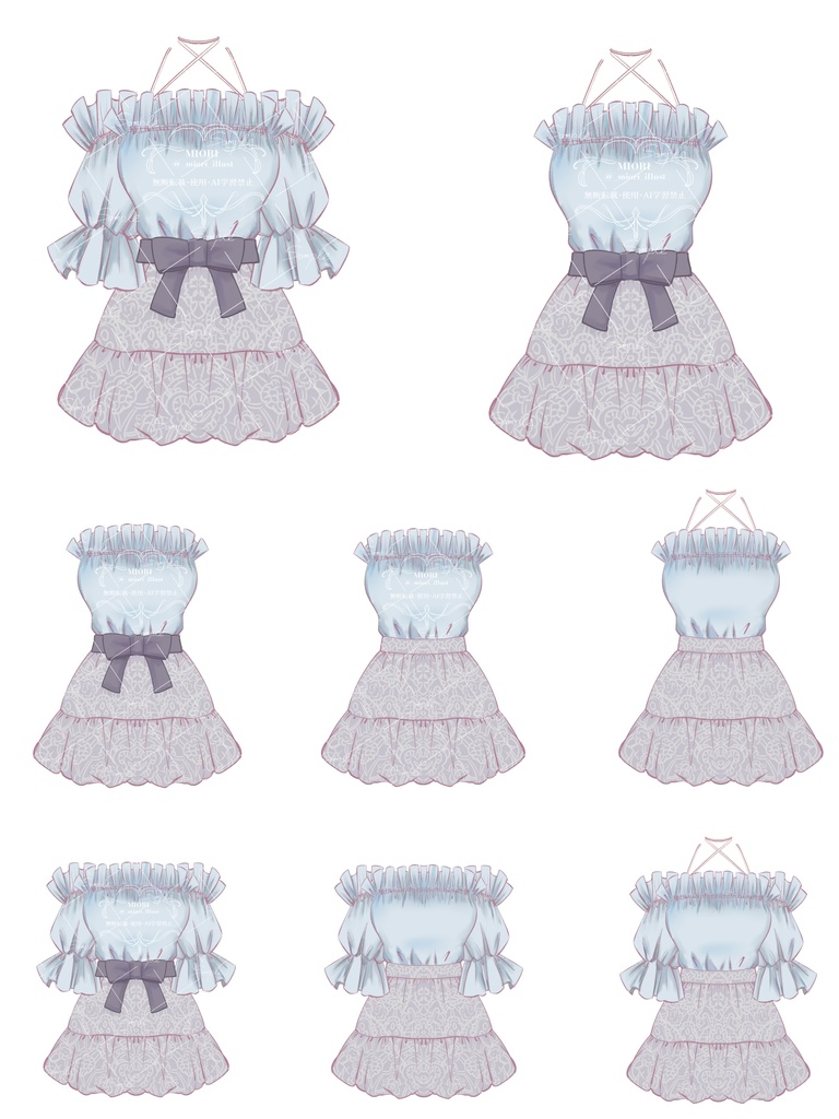 【VTuber衣装素材PSD】ブラウス×スカート6コーデ【Lunive003】