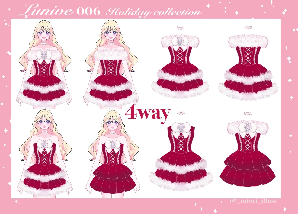 【Vtuber衣装素材】クリスマスワンピース【パーツ分けPSD】【Lunive006】