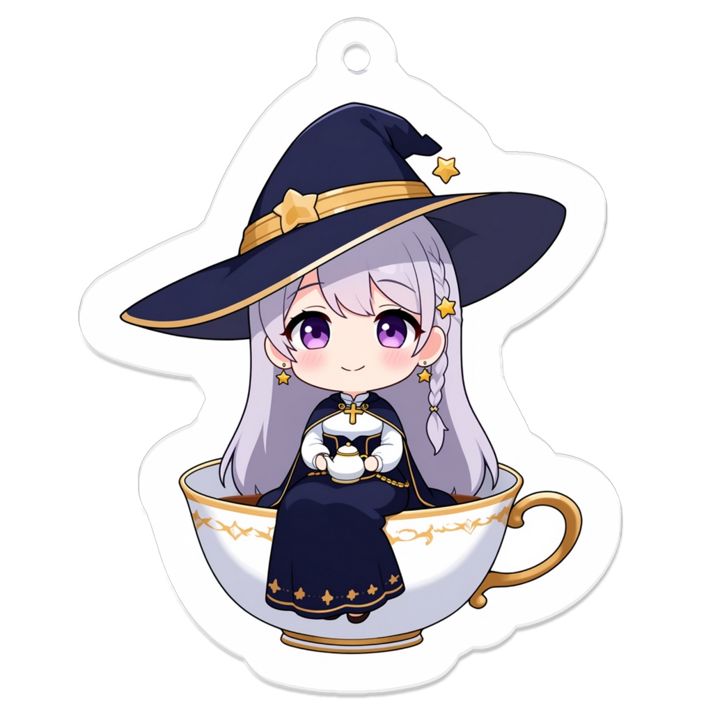 【AI生成/オリジナルキャラ】星詠ルナ アクリルキーホルダー(ティーカップでひと休み)
