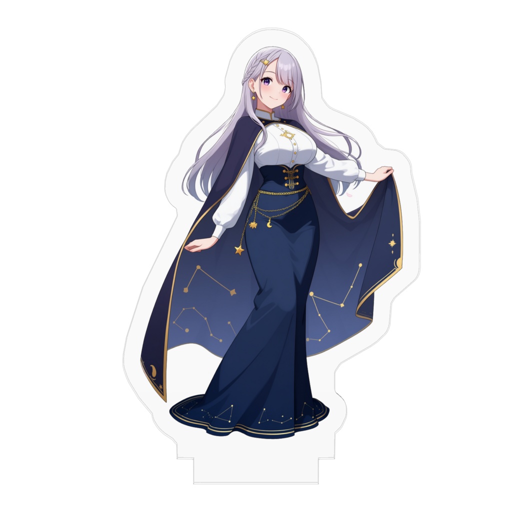 【AI生成/オリジナルキャラ】星詠ルナ アクリルフィギュア(ケープを広げて)